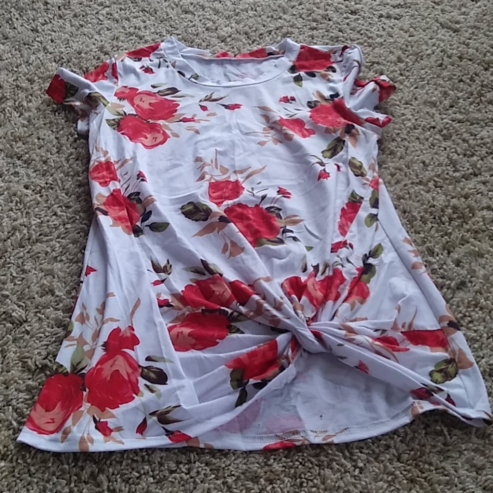 Floral stretch knot top